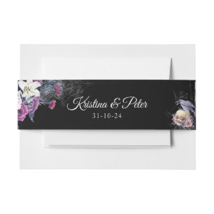 Bandeau De Faire-part Mariage élégant noir violet gothique floral crâne