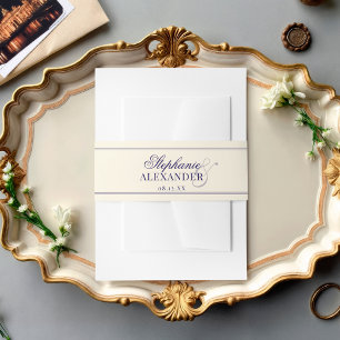 Bandeau De Faire-part Mariage Élégant Vintage Bleu Nuit et Ivoire dans l