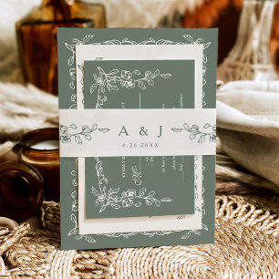 Bandeau De Faire-part Mariage Élégant Vintage Vert Sauge