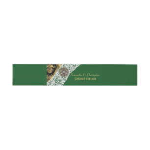 Bandeau De Faire-part Mariage en dentelle blanche noir vert et or damass
