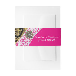 Bandeau De Faire-part Mariage en dentelle blanche rose noir et or damass