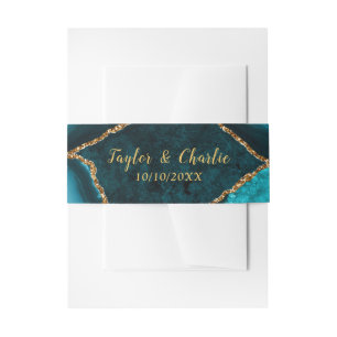 Bandeau De Faire-part Mariage en marbre turquoise bleu et or Agate