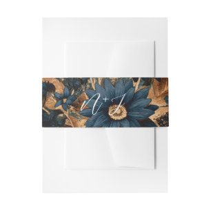 Bandeau De Faire-part Mariage en noir bleu et or en bois de glam rustiqu