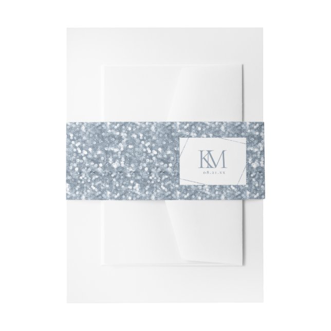 Bandeau De Faire-part Mariage étincelant Dusty Blue ID889 (Devant example)