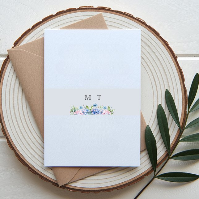 Bandeau De Faire-part Mariage Fleur Hydrangea Bleu Poussiéreux Monogramm (Créateur téléchargé)