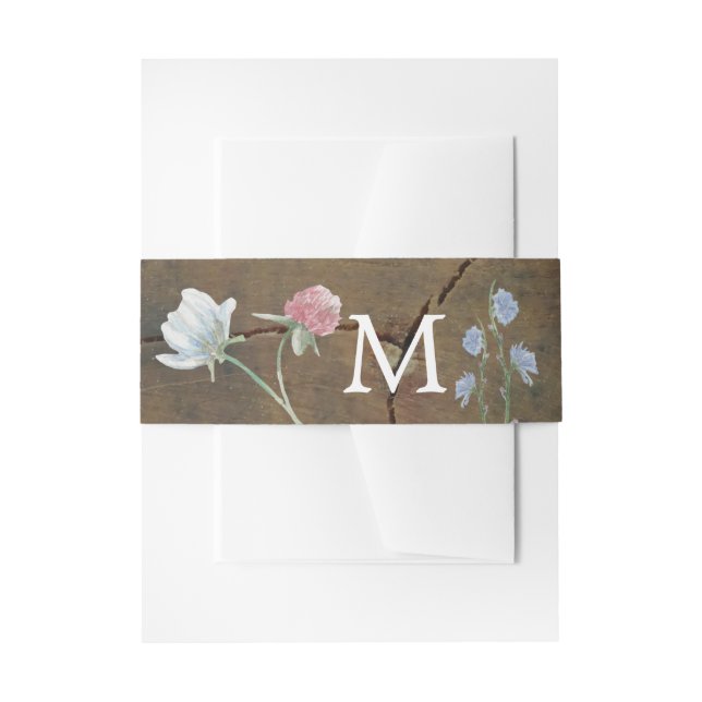 Bandeau De Faire-part Mariage fleur sauvage en bois de chêne (Devant example)