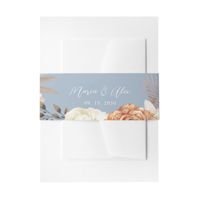 Bandeau De Faire-part Mariage Fleural Pêche Bleu Poussiéreux (Devant example)