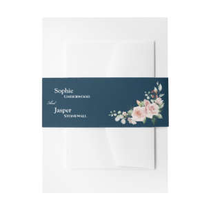 Bandeau De Faire-part Mariage Fleurie Navy Rose
