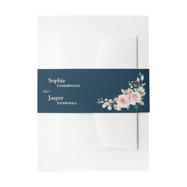Bandeau De Faire-part Mariage Fleurie Navy Rose (Devant example)