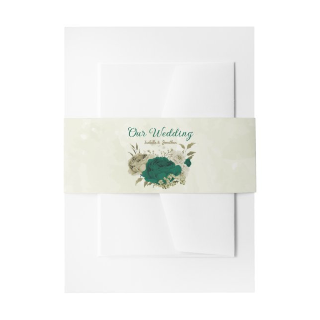 Bandeau De Faire-part mariage fleurs beige vert émeraude (Devant example)