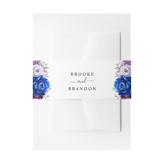 Bandeau De Faire-part Mariage Fleurs de Bleu Royal Violet Lilas (Devant example)