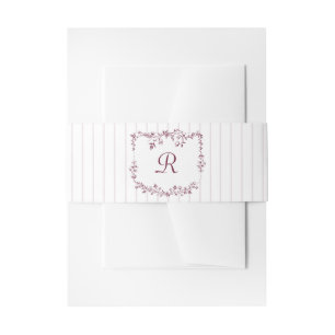Bandeau De Faire-part Mariage Fleurs Françaises Rayures Rouge Vin Vintag