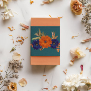 Bandeau De Faire-part Mariage Floral Automnal Rustique Orange Bleu Marin