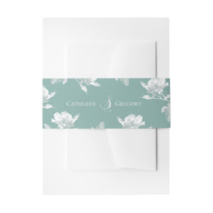 Bandeau De Faire-part Mariage Floral aux Roses Blanches et Vert Sauge