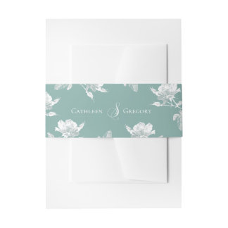 Bandeau De Faire-part Mariage Floral aux Roses Blanches et Vert Sauge