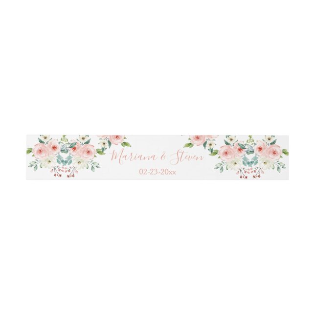 Bandeau De Faire-part Mariage Floral Blanc Pêche (Plat)