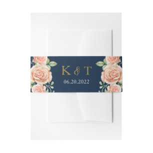 Bandeau De Faire-part Mariage floral bleu bleu marine