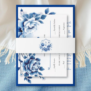 Bandeau De Faire-part Mariage floral bleu Chinoiserie poony