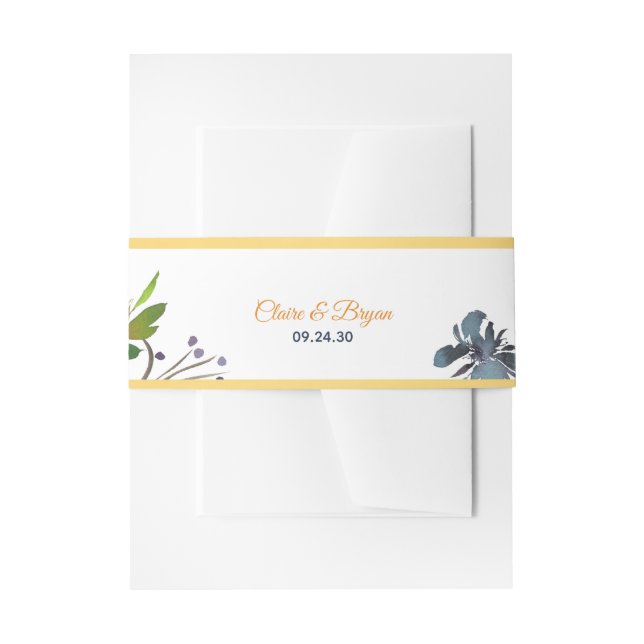 Bandeau De Faire-part Mariage floral bleu marine et corail (Devant example)