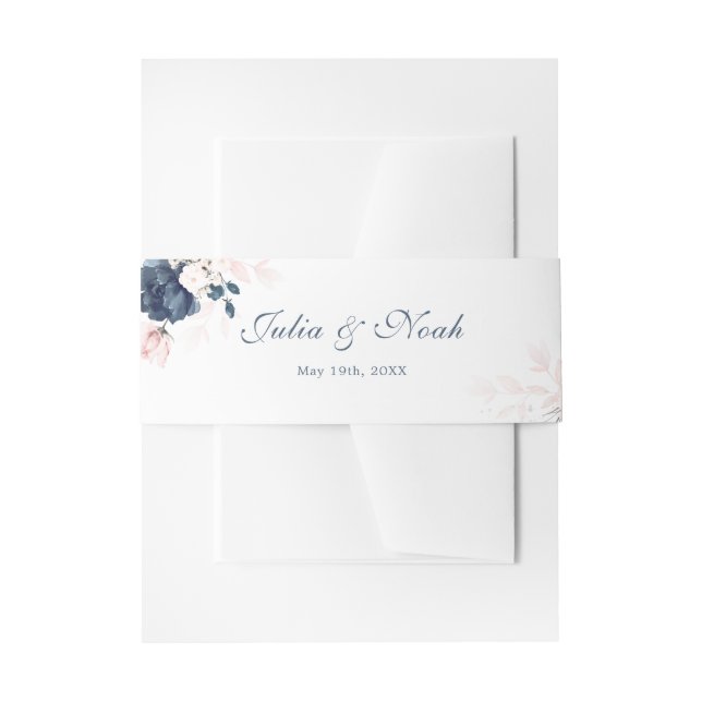 Bandeau De Faire-part Mariage floral bleu marine et rose pâle (Devant example)