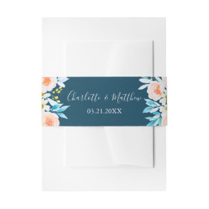Bandeau De Faire-part Mariage floral bleu marine moderne