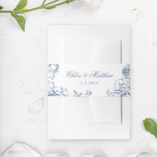 Bandeau De Faire-part Mariage Floral Bleu Poussiéreux Élégant Classique