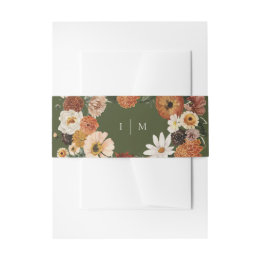 Bandeau De Faire-part Mariage Floral Bohème Vert Automnal Monogramme