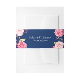 Bandeau De Faire-part Mariage floral de bleu marine de beau jardin rose