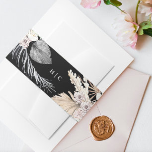 Bandeau De Faire-part Mariage floral de la jungle tropicale noire Pampas