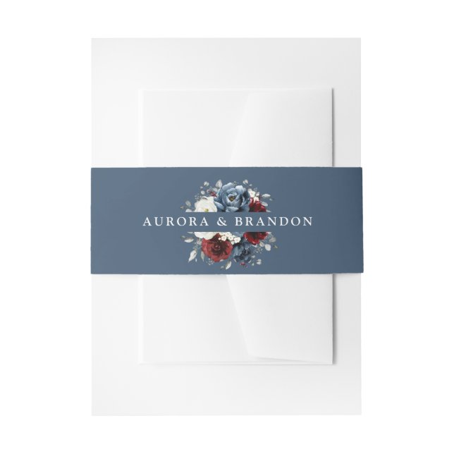 Bandeau De Faire-part Mariage Floral d'ivoire blanc bleu ardoise en (Devant example)