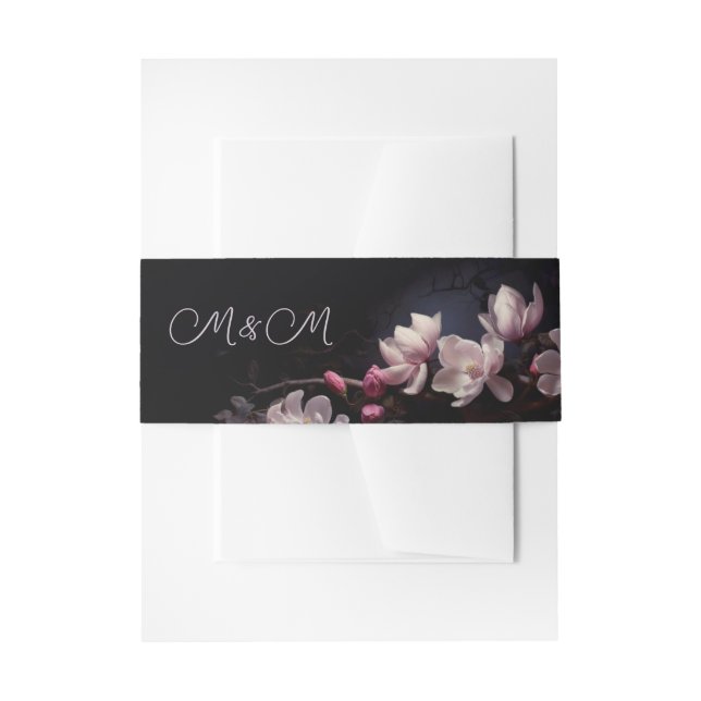 Bandeau De Faire-part Mariage Floral Foncé Magnolia (Devant example)