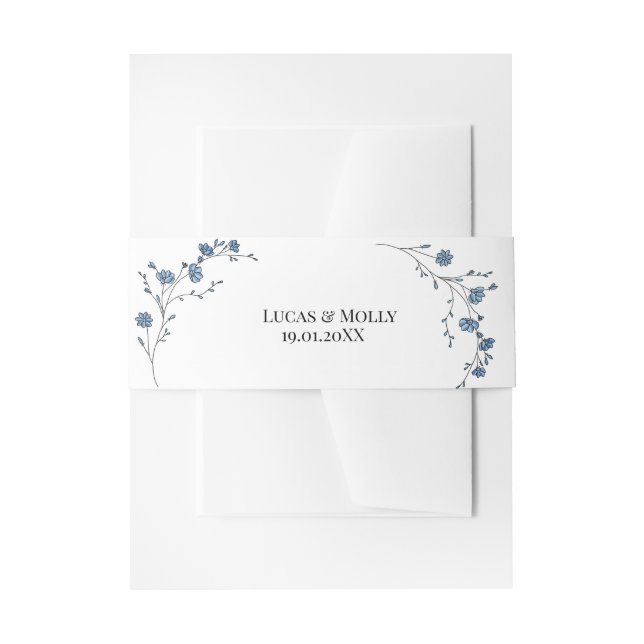 Bandeau De Faire-part Mariage Floral Français Bleu Moderne (Devant example)