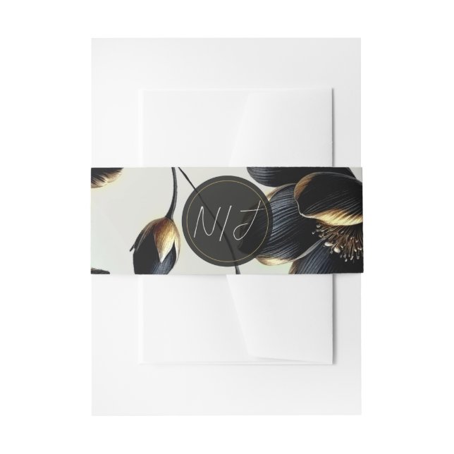 Bandeau De Faire-part Mariage floral noir et or Greige (Devant example)