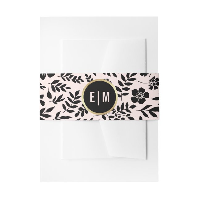 Bandeau De Faire-part Mariage floral noir rose vif (Devant example)