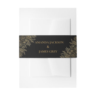 Bandeau De Faire-part Mariage Floral Pailleté Or Noir