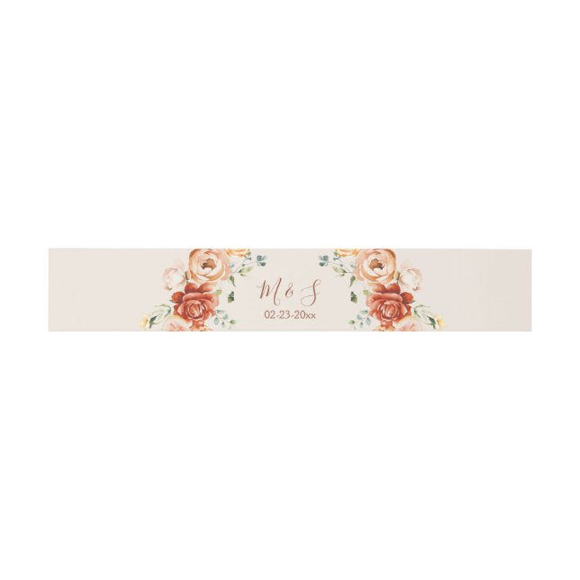 Bandeau De Faire-part Mariage floral romantique beige rouille (Plat)