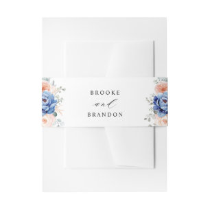 Bandeau De Faire-part Mariage floral rose bleu marine