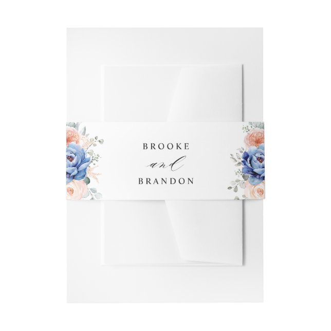 Bandeau De Faire-part Mariage floral rose bleu marine (Devant example)