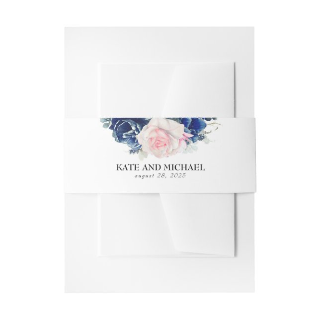 Bandeau De Faire-part Mariage Floral Rose Et Bleu Marine (Devant example)