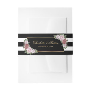 Bandeau De Faire-part Mariage floral rose noir bleu or