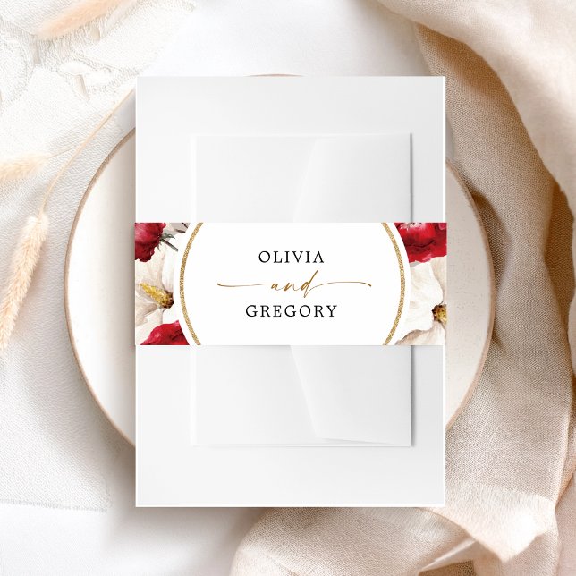 Bandeau De Faire-part Mariage floral rouge rubis et blanc (Créateur téléchargé)