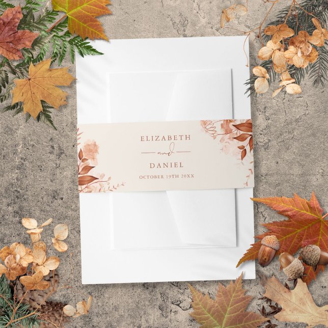Bandeau De Faire-part Mariage Floral Rustique d'Automne (Rustic Floral Autumn Fall Wedding Invitation Belly Band)