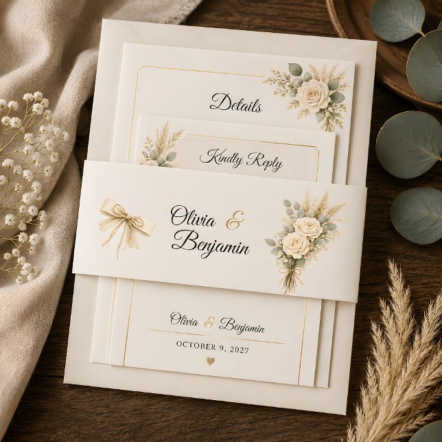 Bandeau De Faire-part Mariage Floral Rustique de Luxe (Part of the luxury rustic wedding theme collection, belly band)