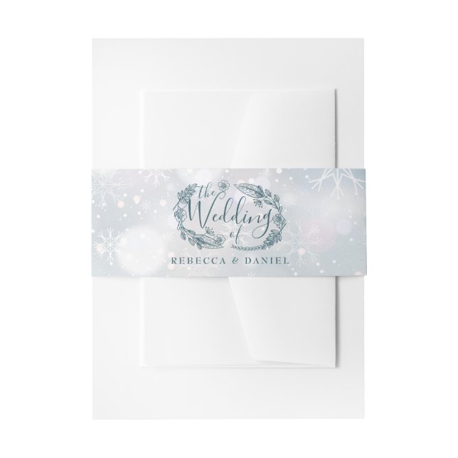 Bandeau De Faire-part Mariage Floral Rustique Flocons de Neige d'Hiver (Devant example)