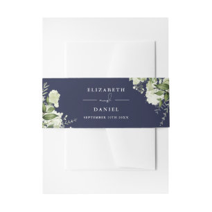 Bandeau De Faire-part Mariage floral verdure bleu marine