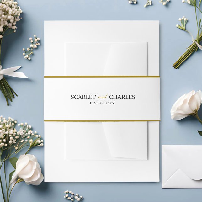 Bandeau De Faire-part Mariage Formel Classique Monogramme Noir Or (Formal black and gold monogram belly band adds a refined, cohesive finish to invitations)