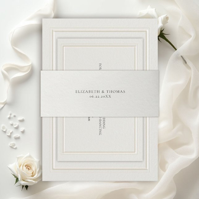 Bandeau De Faire-part Mariage Formel Moderne Classique Crème Formel (classic wedding invitation belly band ecru watercolor texture formal traditional elegant black tie)