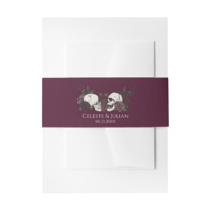 Bandeau De Faire-part Mariage Gothique Bourgogne Crâne et Rose