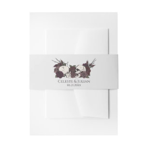 Bandeau De Faire-part Mariage Gothique Crâne Sombre et Rose Gris Clair