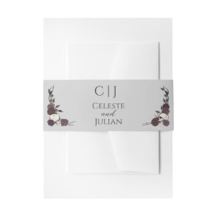 Bandeau De Faire-part Mariage gris monogramme gothique crâne et roses